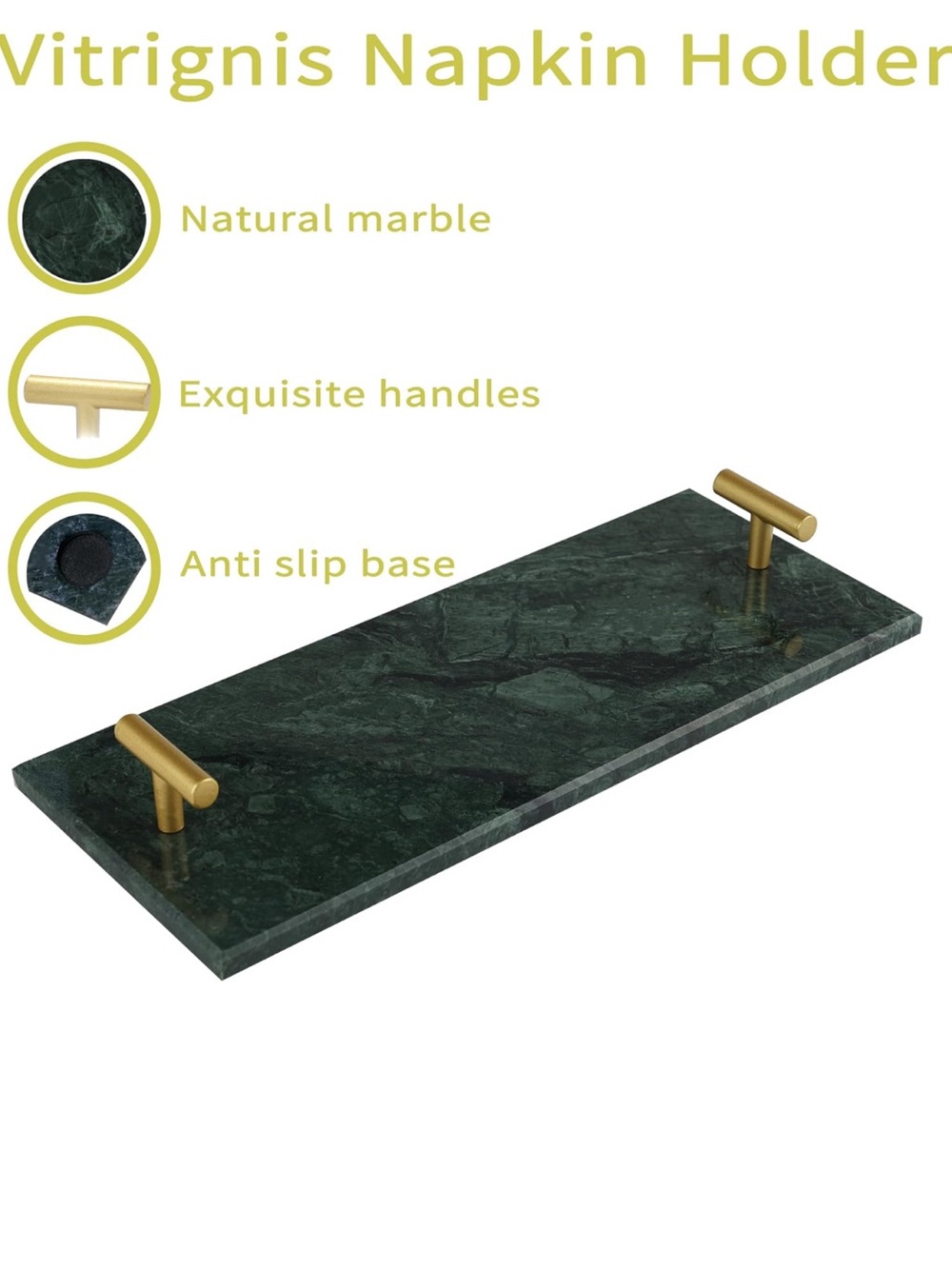 Green Marble Napkin Holder with Gold Handles